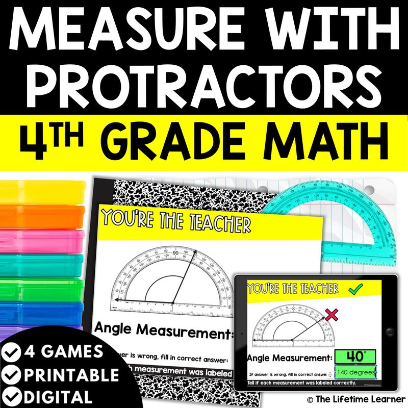 Measure Angles with Protractors 4th Grade Math Task Cards