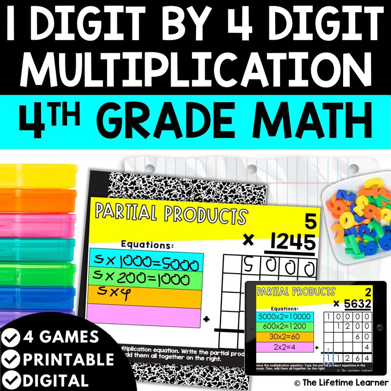 4 Digit by 1 Digit Multiplication 4th Grade Math Task Cards