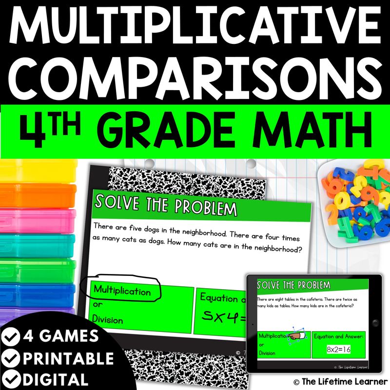 Multiplicative Comparisons Word Problems 4th Grade Math Task Cards
