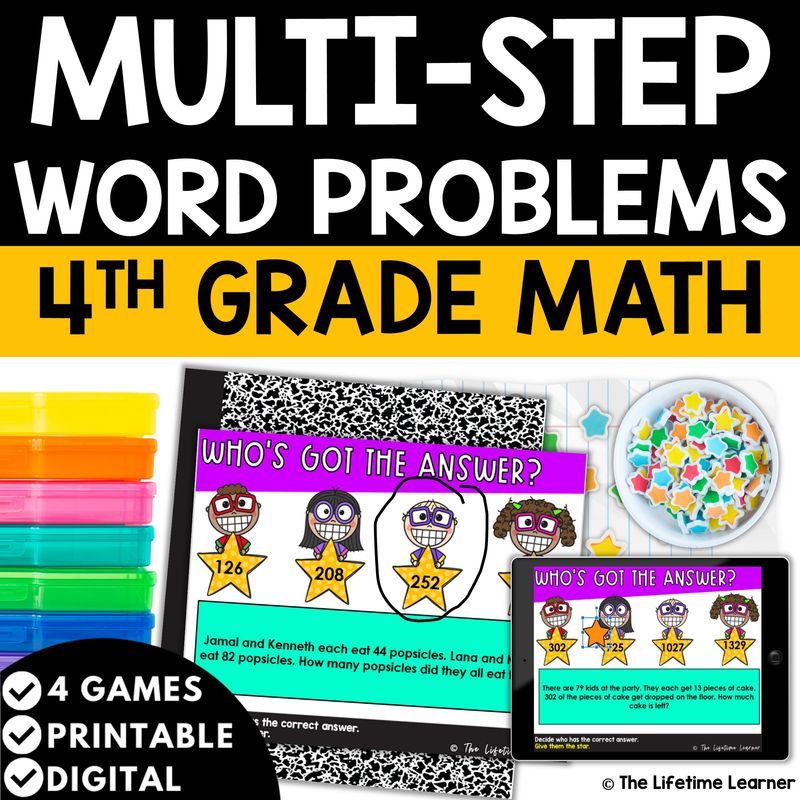 Multi-Step Word Problems 4th Grade Math Task Cards