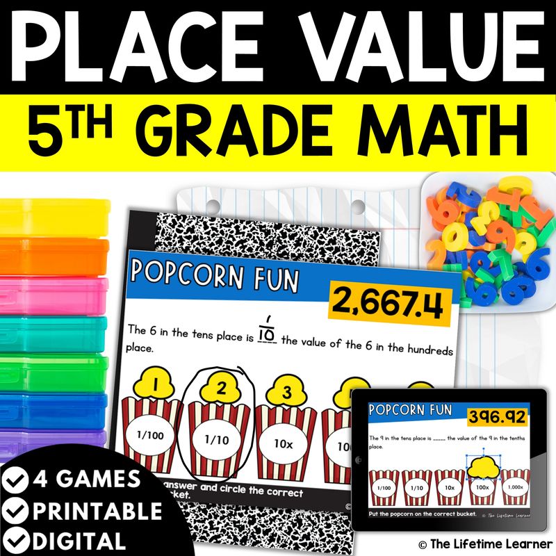 Place Value Review Decimals 5th Grade Math Task Cards
