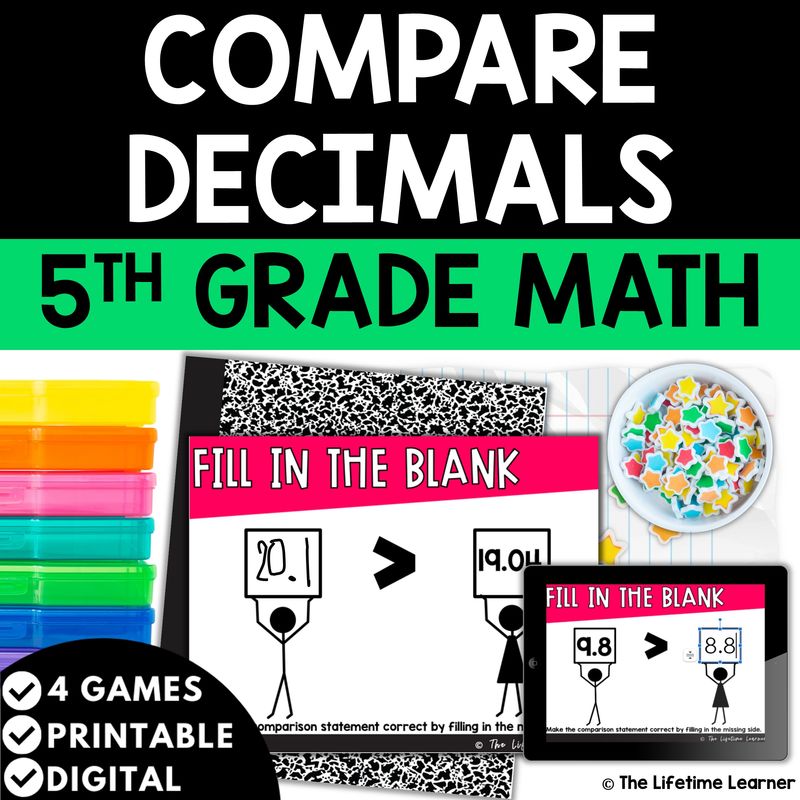 Comparing Decimals 5th Grade Math Task Cards