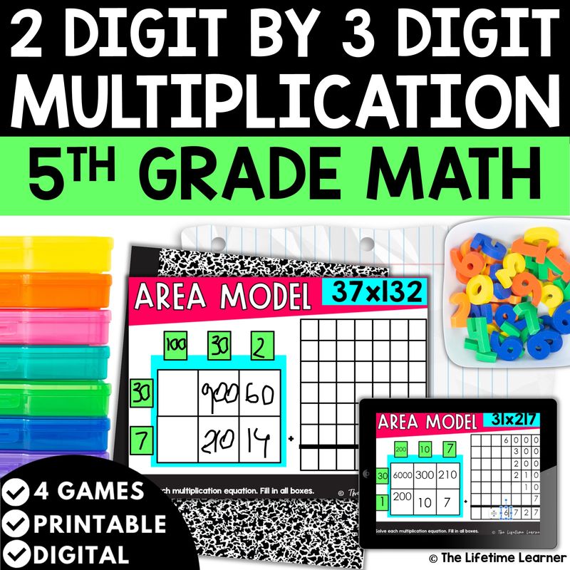 3 Digit by 2 Digit Multiplication 5th Grade Math Task Cards