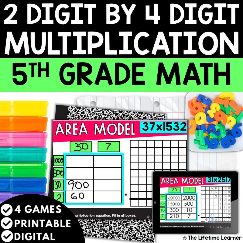 4 Digit by 2 Digit Multiplication 5th Grade Math Task Cards