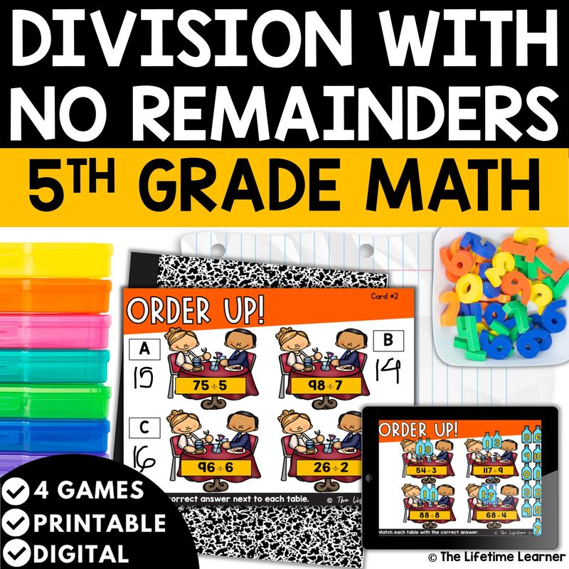 Long Division with No Remainders 5th Grade Math Task Cards