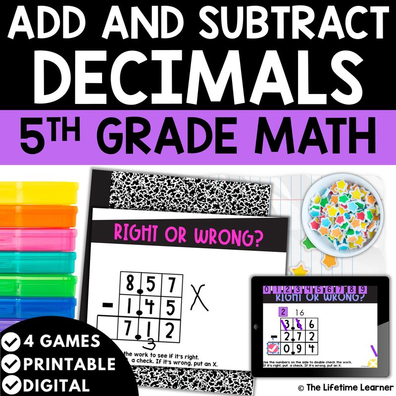 Adding and Subtracting Decimals 5th Grade Math Task Cards