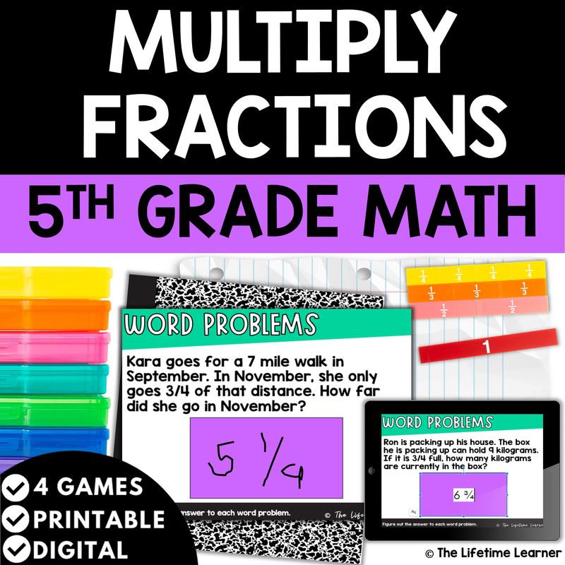 Multiply Fractions Word Problems 5th Grade Math Task Cards