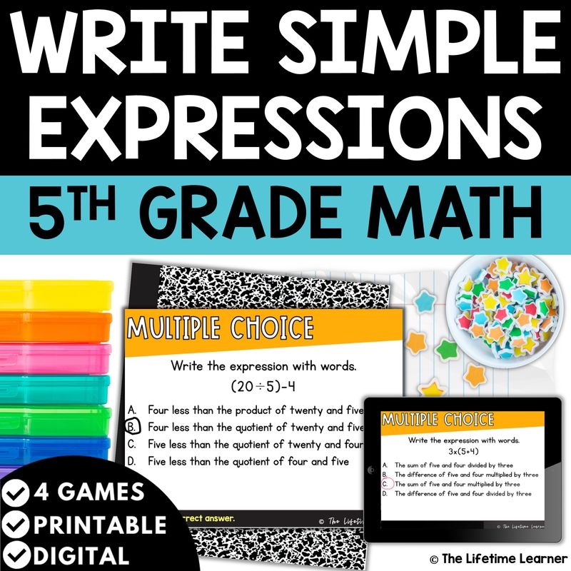 Numerical Expressions 5th Grade Math Task Cards