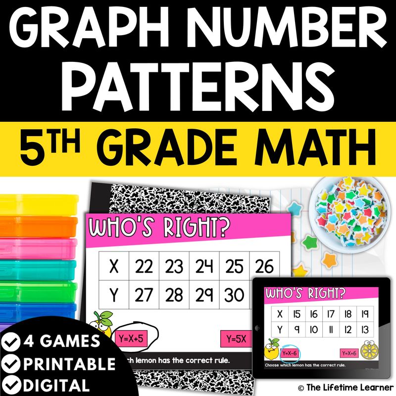 Graph Number Patterns 5th Grade Math Task Cards