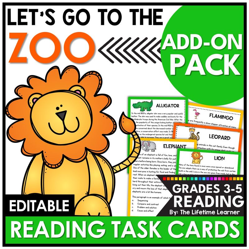 Zoo Reading Comprehension Passages Add On Pack