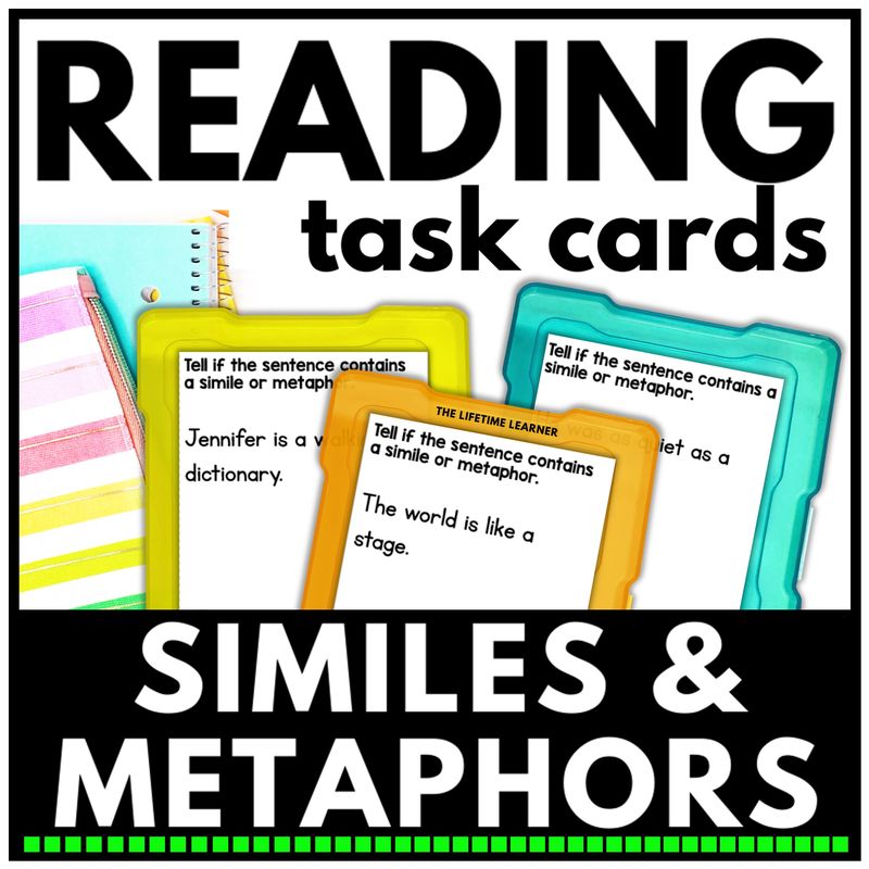 Similes and Metaphors Task Cards – 3rd, 4th, 5th Grade