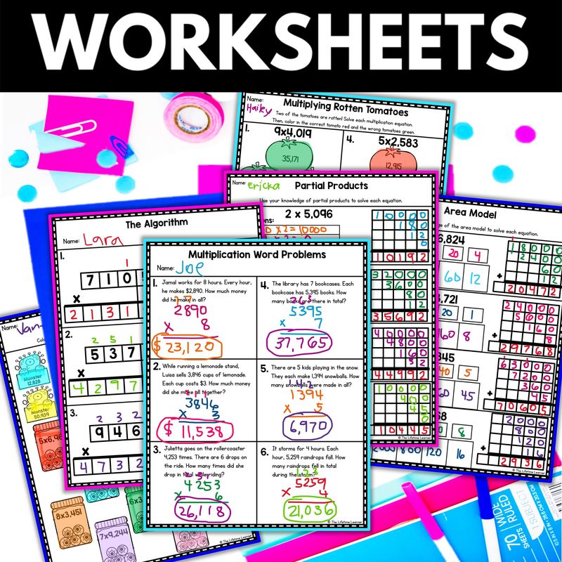 4th Grade 1 Digit by 4 Digit Multiplication Worksheets and Activities - Image 2