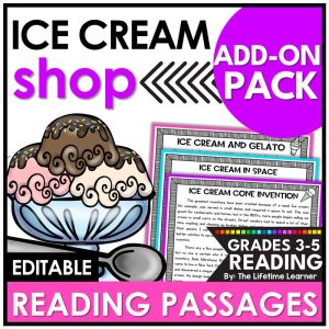 Ice Cream Reading Comprehension Passages Add On Pack