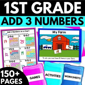 1st Grade Add 3 Numbers Worksheets