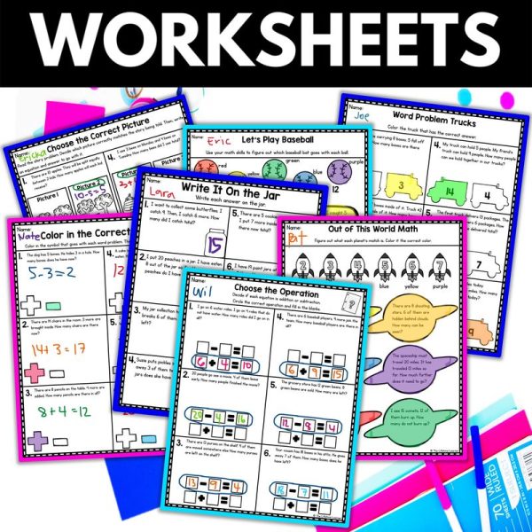 1st Grade Add & Subtract Word Problems within 20 Worksheets - Image 2