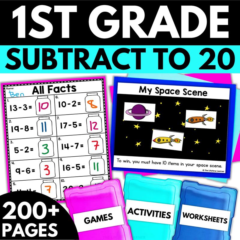 1st Grade Subtract to 20 Worksheets with Pictures