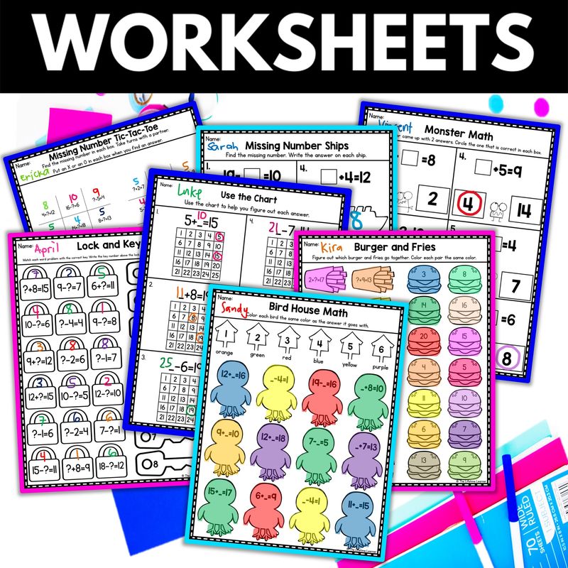 1st Grade Missing Numbers Worksheets - Image 2
