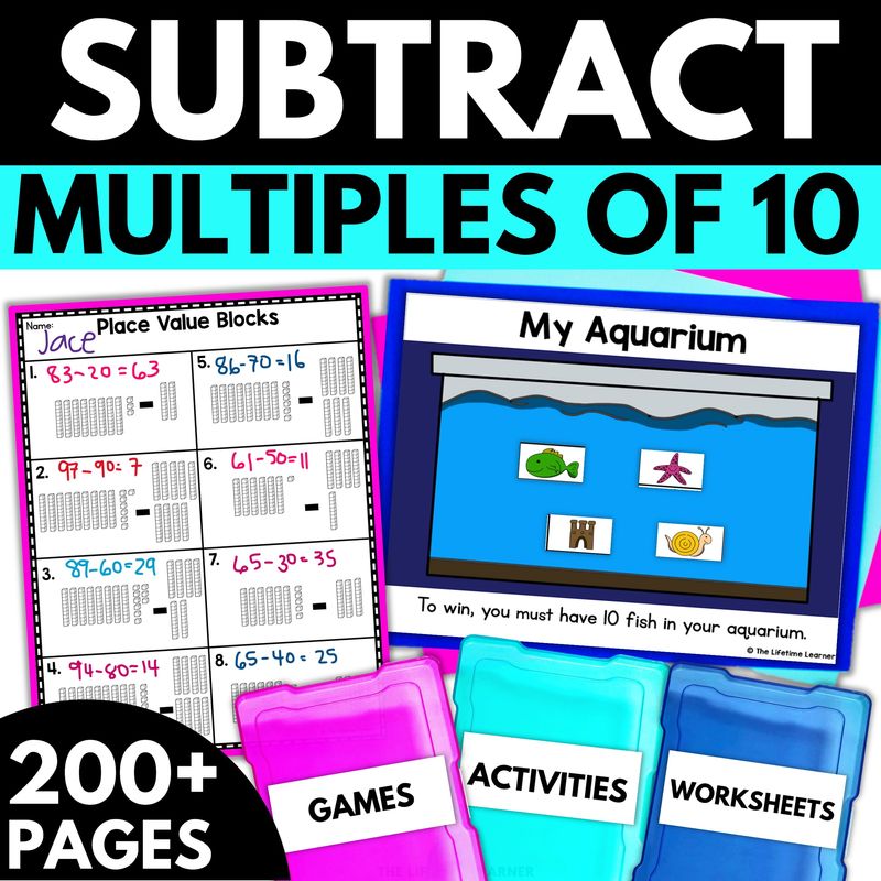 1st Grade Subtract Multiples of 10 Worksheets