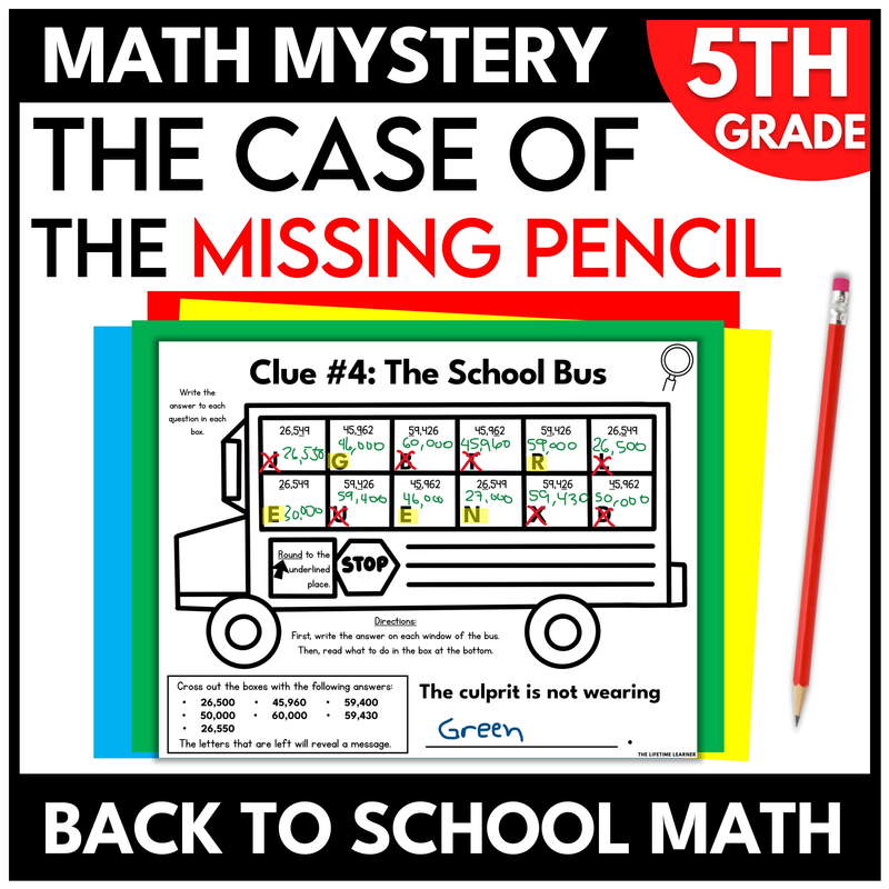 Back to School Math Mystery – 5th Grade