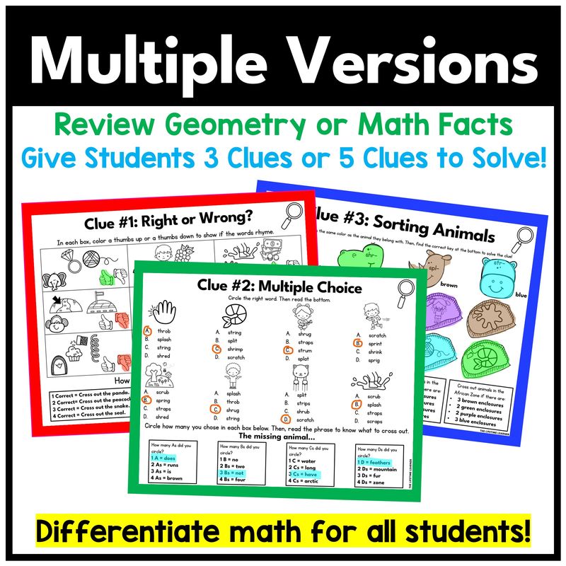 Zoo Math Mystery 1st grade Geometry