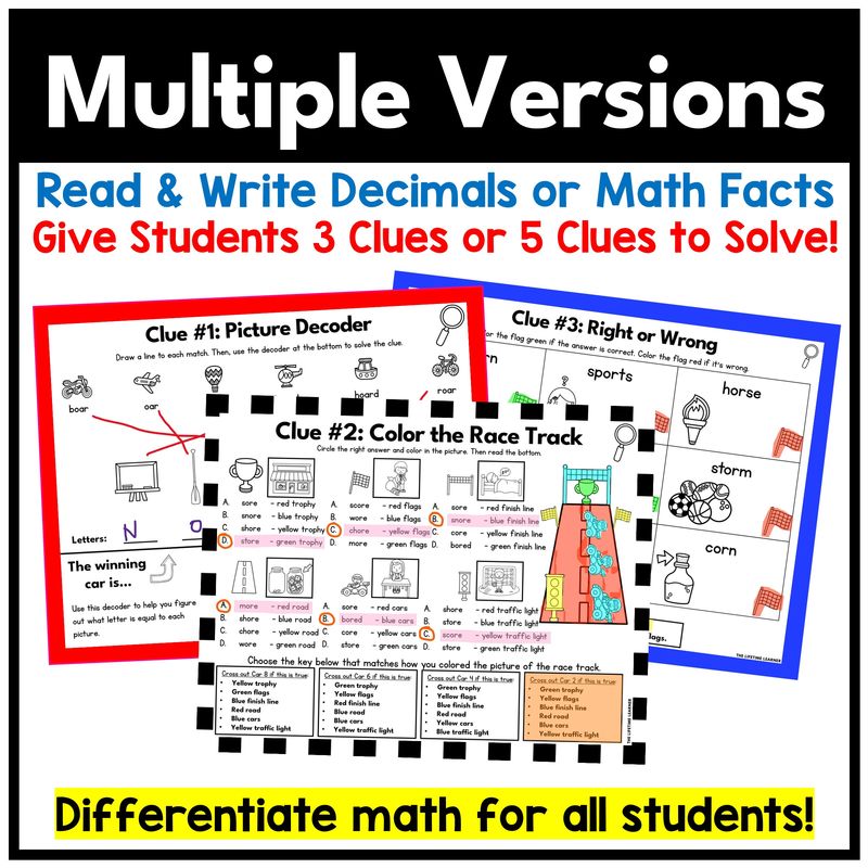 Race Car Math Mystery – 5th Grade Read & Write Decimals - Image 3