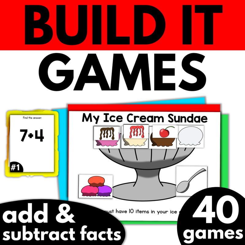 Build It Addition and Subtraction Math Fact Card Games