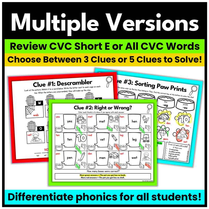 Pet Kindergarten Phonics Mystery – CVC Short E Words - Image 3