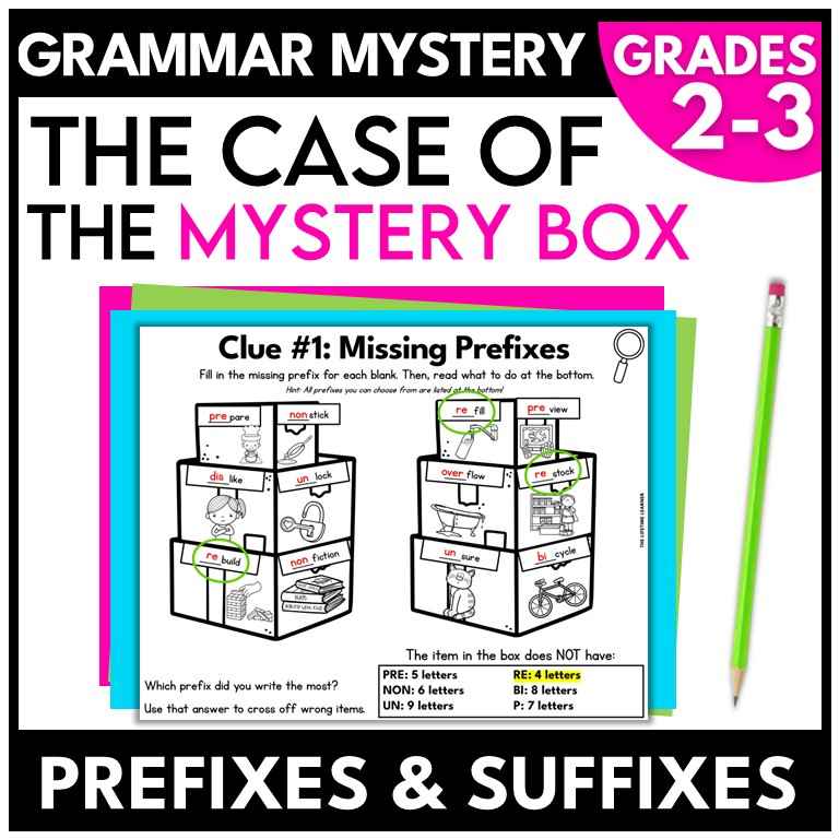 Prefixes and Suffixes Grammar Mystery 2nd and 3rd Grade | Box Activity