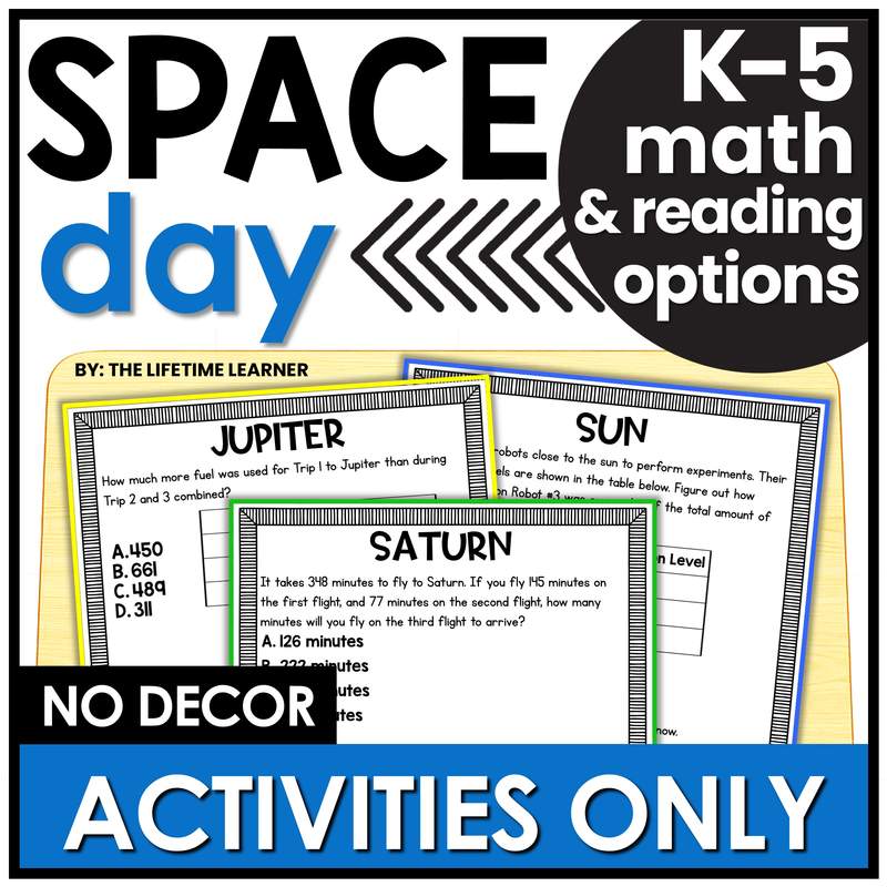 Space Classroom Transformation – Just the Worksheets (Math & Reading)