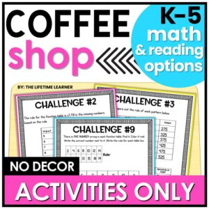 Coffee Shop Classroom Transformation – Just the Worksheets (Math & Reading)