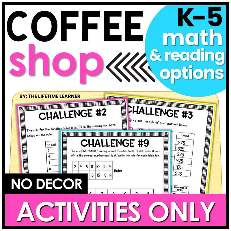 Coffee Shop Classroom Transformation – Just the Worksheets (Math & Reading)