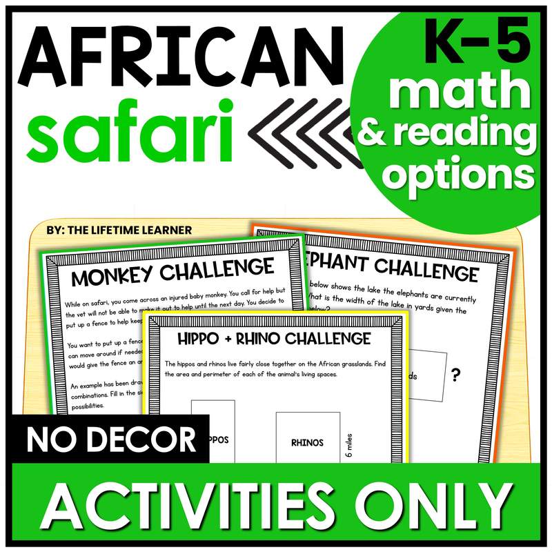 Safari Classroom Transformation – Just the Worksheets (Math & Reading)