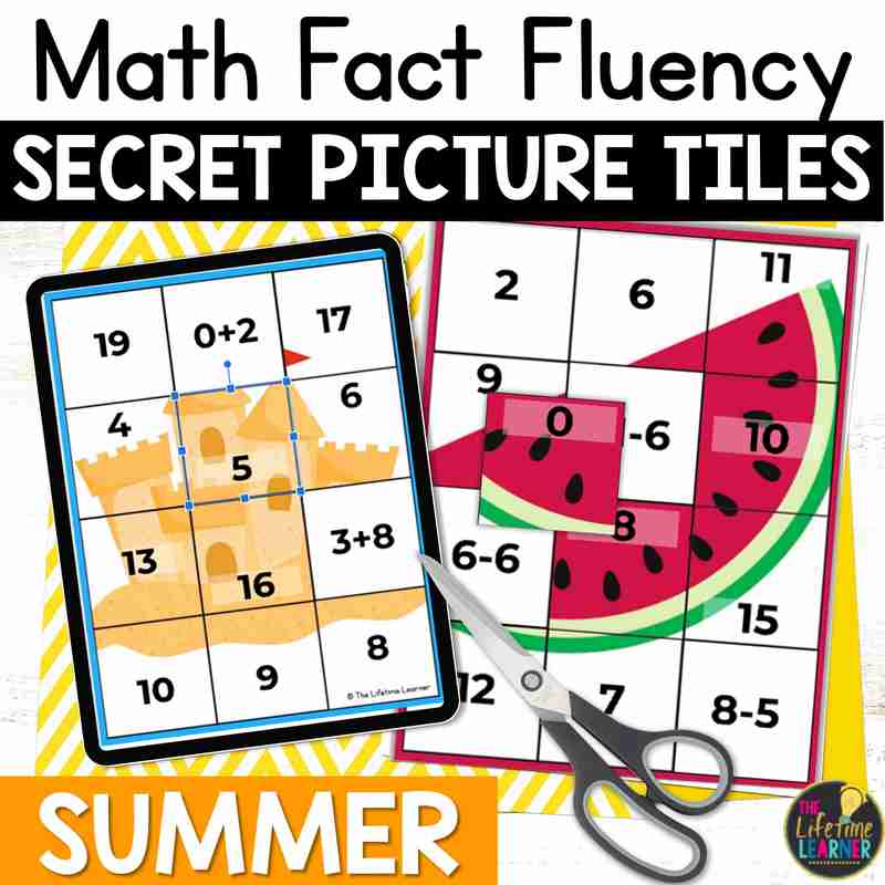 Summer Math Mystery Pictures Fact Fluency Practice