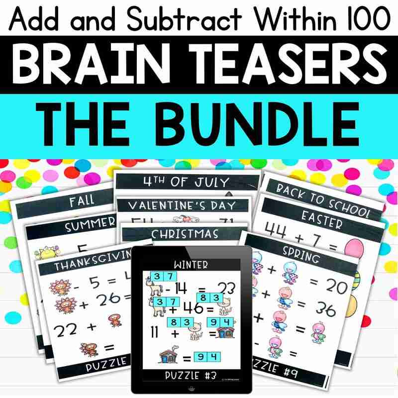 Addition and Subtraction to 100 Brain Teasers Bundle