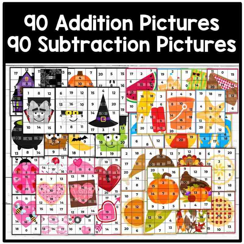 Addition and Subtraction Math Mystery Pictures Bundle - Image 2