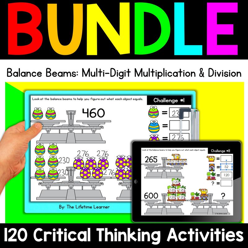 Multi-Digit Multiplication and Long Division Balance Beams Math Bundle