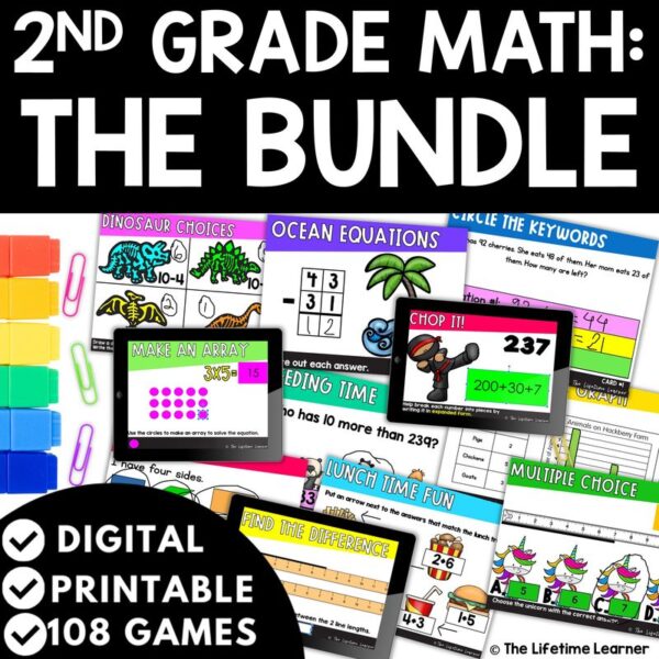 2nd Grade Math Task Card Bundle | 27 Math Skills