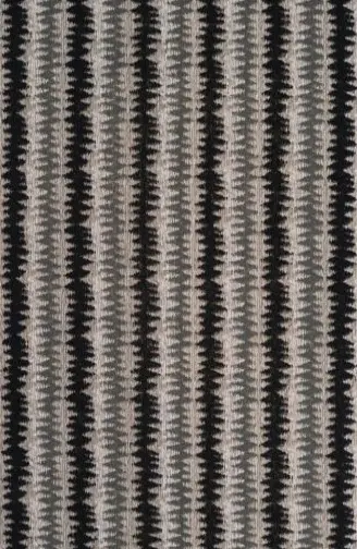 Vibrant black and gray geometric patterned area rug for modern interior design.