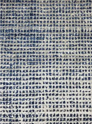 Vibrant blue and gray woven rug showcasing modern textured design.
