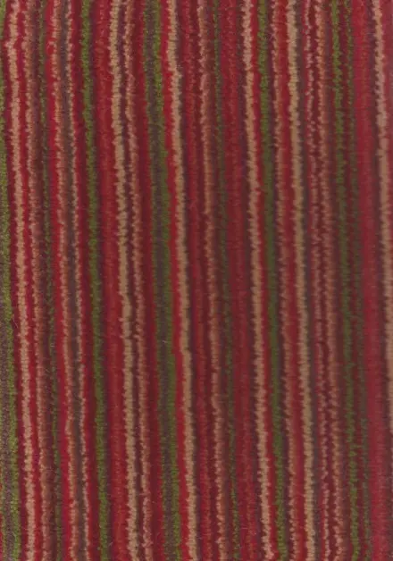Vibrant red, green, and beige striped carpet with textured pattern for residential or commercial flooring solutions.