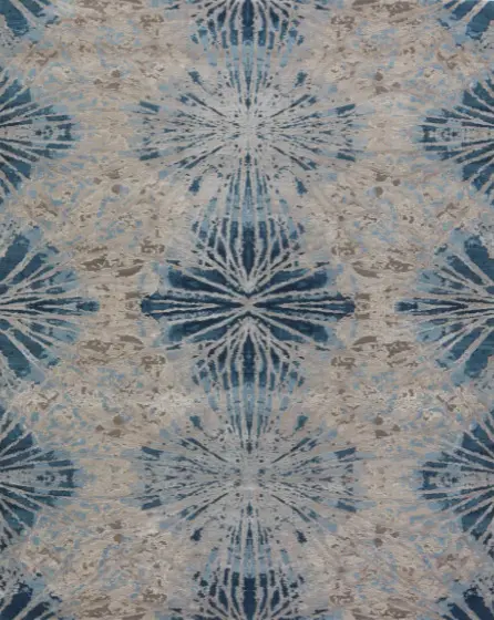 Vibrant blue and beige tie-dye patterned rug by Creative Floors S.Vail for stylish home decor.