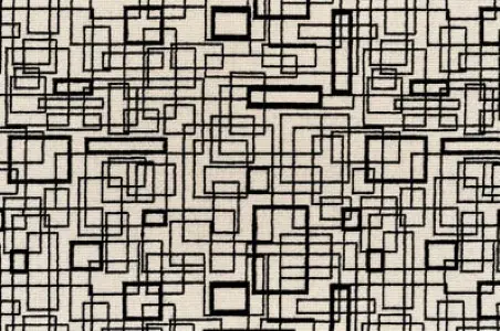 Intricate geometric patterned carpet in black and white for modern interior design.