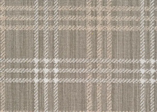 Soft beige plaid carpet with classic pattern, ideal for home or office flooring.