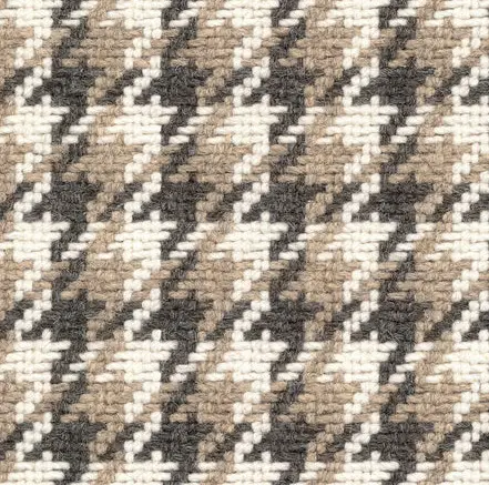Wool houndstooth patterned carpet in neutral beige, black, and white tones.