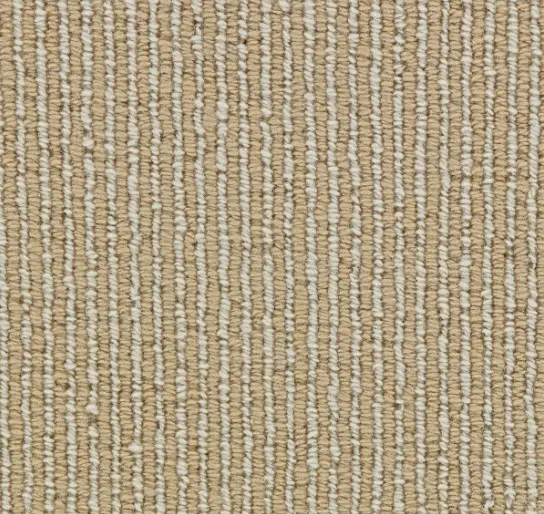 Looped beige and cream striped carpet with textured surface for stylish interior flooring.