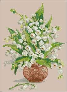 Lilies of the valley in a vase-cross-stitch design