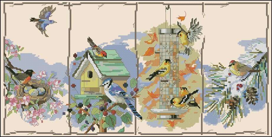 Seasonal birds-cross-stitch design