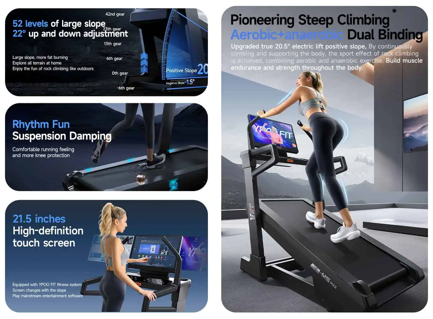 جهاز مشي Marathon M5 MAX بميل إلكتروني -6% إلى +22% وشاشة 21.5 بوصة وتكامل YPOOFIT