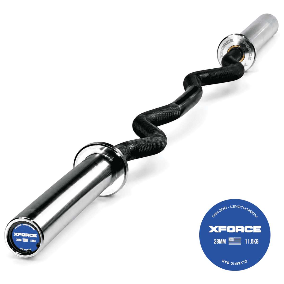 بار متعرج زجزاج أولمبي من XFORCE لتمارين البايسبس والترايسبس وزن 11.5 كجم