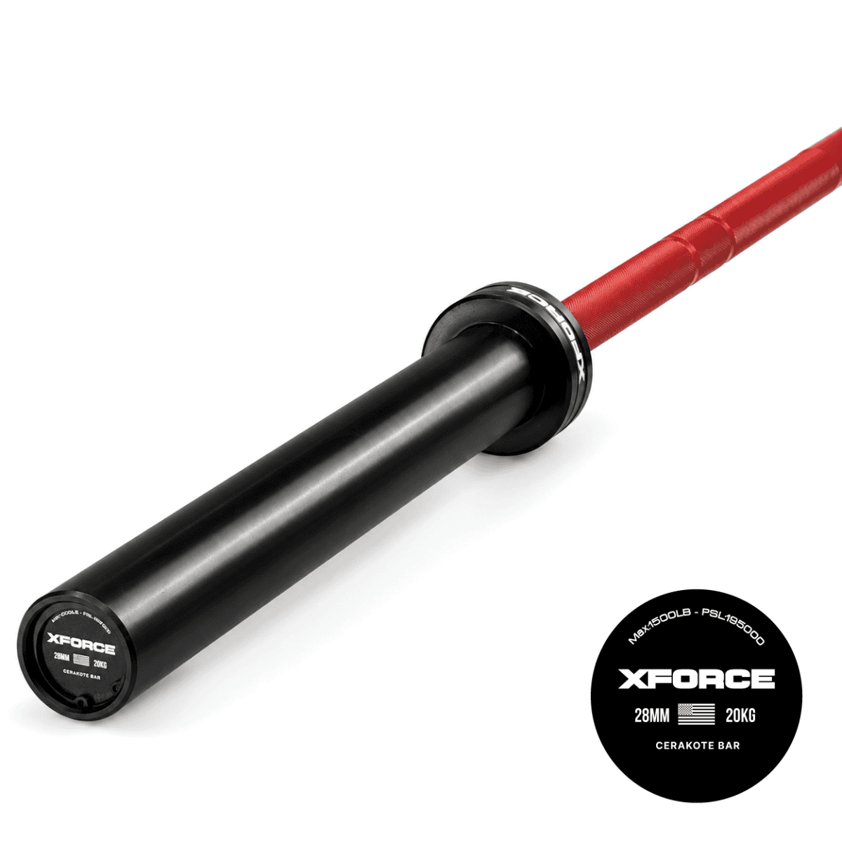 بار أولمبي سيراكوت من XFORCE وزن 20 كجم باللون الأحمر والأسود لرفع الأثقال